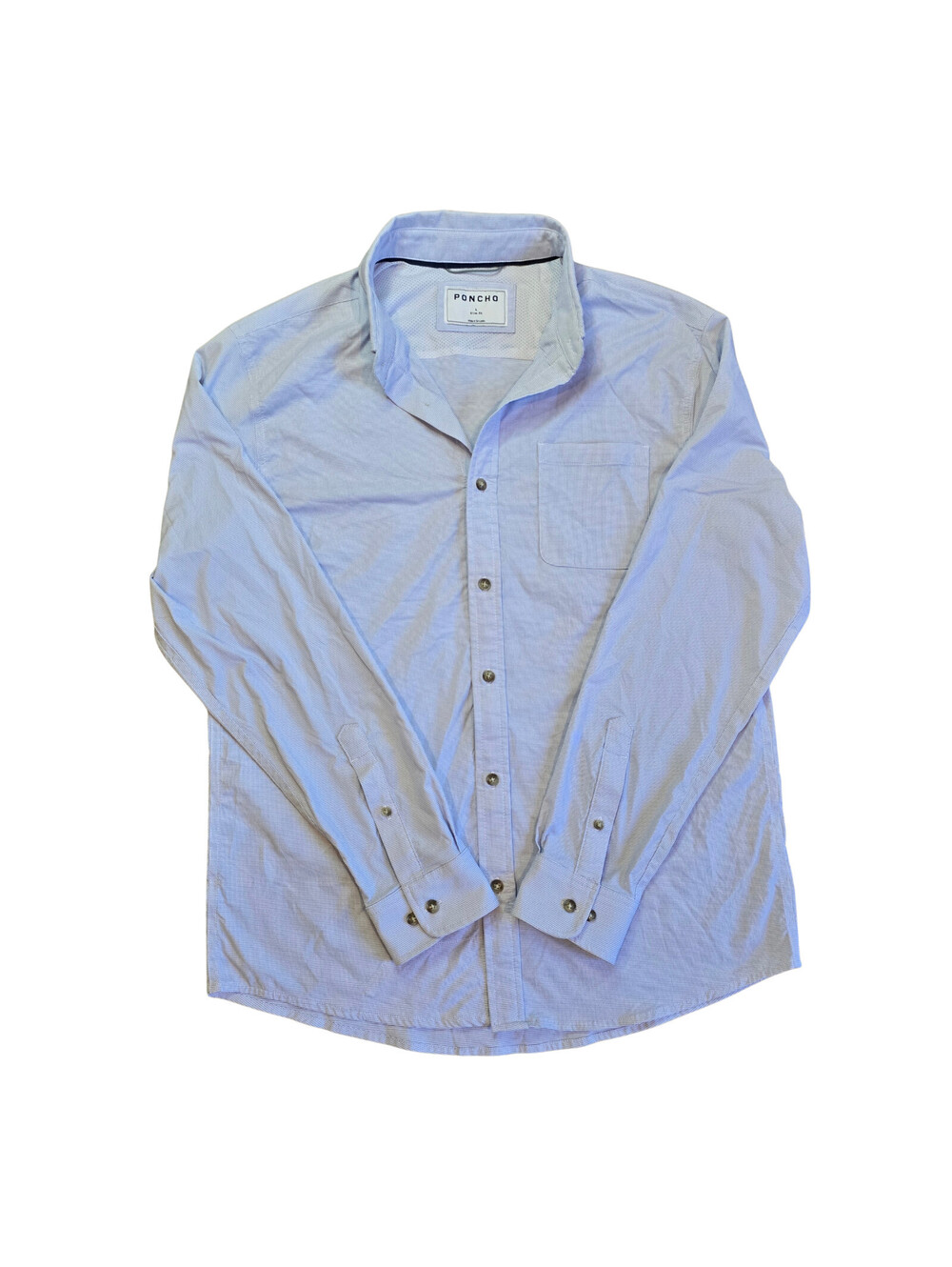 Poncho Button-Down Shirt | Men's Large | Slim Fit | Blue and White Micro-Check
